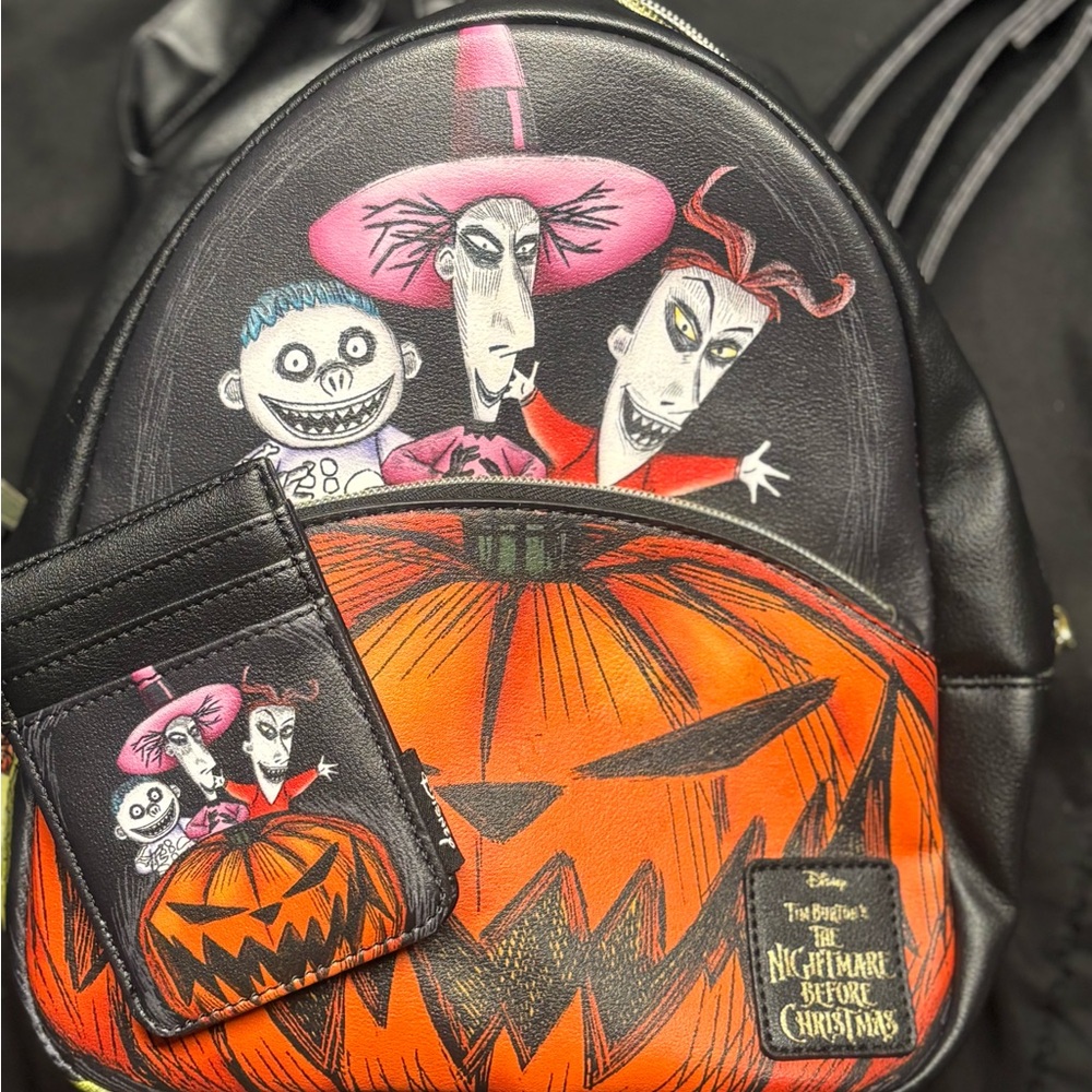Loungefly Black and Orange Nightmare Before Christmas Backpack and Card Holder
